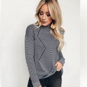 Baltic Born Black and White Striped Mock Turtleneck Sweater